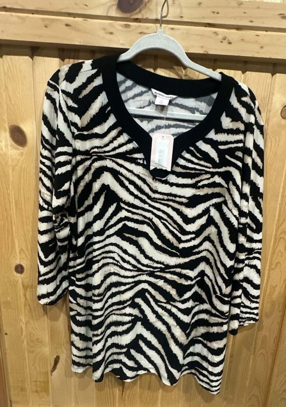 Allison Daley Blouse Size XL Zebra Print V-Neck 3/4 Sleeve